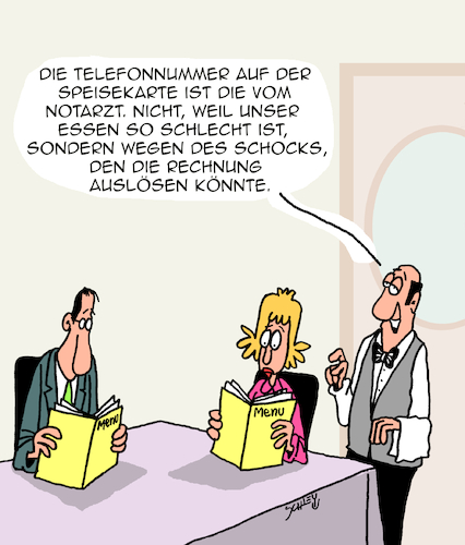Cartoon: Notarzt (medium) by Karsten Schley tagged restaurants,gastronomie,preise,preisexplosion,rezession,wirtschaft,inflation,verbraucherinnen,gesellschaft,politik,restaurants,gastronomie,preise,preisexplosion,rezession,wirtschaft,inflation,verbraucherinnen,gesellschaft,politik