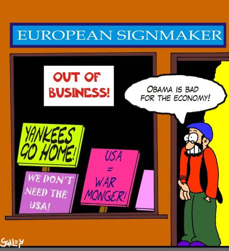 Cartoon: Obama is bad for the economy! (medium) by Karsten Schley tagged politics,usa,obama,europe