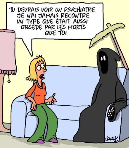 Cartoon: Obsession (medium) by Karsten Schley tagged rendevous,mort,vie,hommes,femmes,societe,amour,rendevous,mort,vie,hommes,femmes,societe,amour
