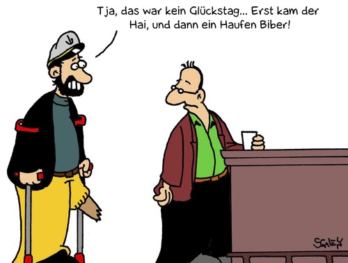 Cartoon: Pechtag (medium) by Karsten Schley tagged seefahrt,seemann,meer,tiere,natur,gesundheit,haie,bieber,seefahrt,seemann,meer,tiere,natur,gesundheit,haie,bieber