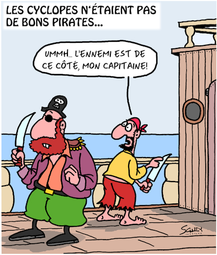 Cartoon: Pirates (medium) by Karsten Schley tagged cyclopes,mythologie,legendes,histoire,pirates,marine,cyclopes,mythologie,legendes,histoire,pirates,marine