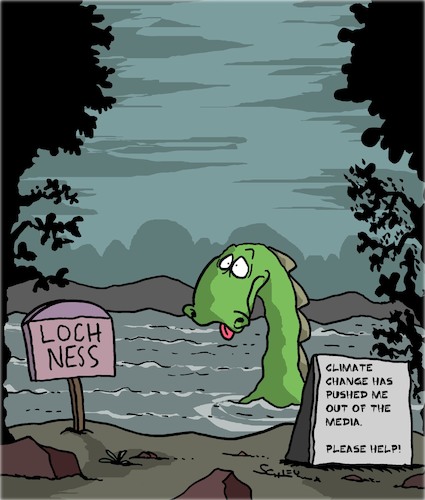 Cartoon: Poor Monster! (medium) by Karsten Schley tagged nessie,climate,change,media,hysteria,journalism,nature,animals,monsters,environment,nessie,climate,change,media,hysteria,journalism,nature,animals,monsters,environment