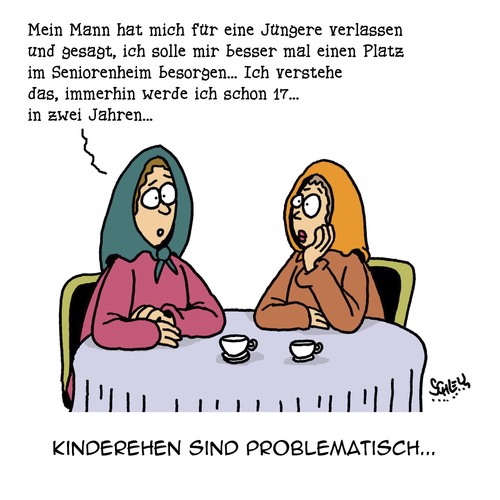 Cartoon: Problematisch (medium) by Karsten Schley tagged kinderehen,religion,kriminalität,missbrauch,männer,frauen,alter,kinderehen,religion,kriminalität,missbrauch,männer,frauen,alter