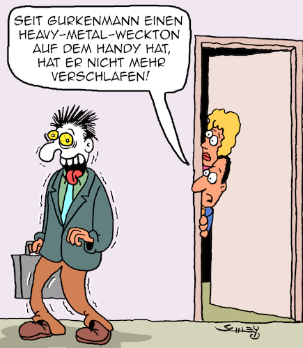 Cartoon: Pünktlichkeit (medium) by Karsten Schley tagged pünktlich,büro,arbeit,arbeitszeit,arbeitgeber,arbeitnehmer,verschlafen,wecker,wirtschaft,business,heavy,metal,pünktlich,büro,arbeit,arbeitszeit,arbeitgeber,arbeitnehmer,verschlafen,wecker,wirtschaft,business,heavy,metal