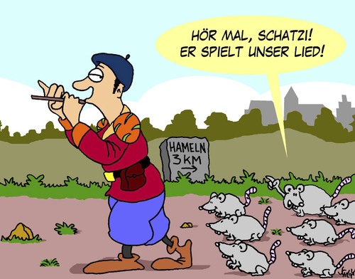 Cartoon: Ratten (medium) by Karsten Schley tagged tiere,ratten,märchen,rattenfänger,hameln,geschichte,deutschland,tiere,ratten,märchen,rattenfänger,hameln,geschichte,deutschland