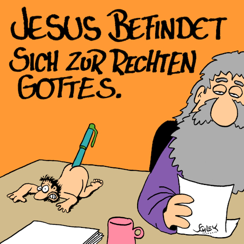Cartoon: Rechts (medium) by Karsten Schley tagged religion,christentum,gott,jesus,bibel,glaube,mythen,ostern,aberglaube,kirche,religion,christentum,gott,jesus,bibel,glaube,mythen,ostern,aberglaube,kirche