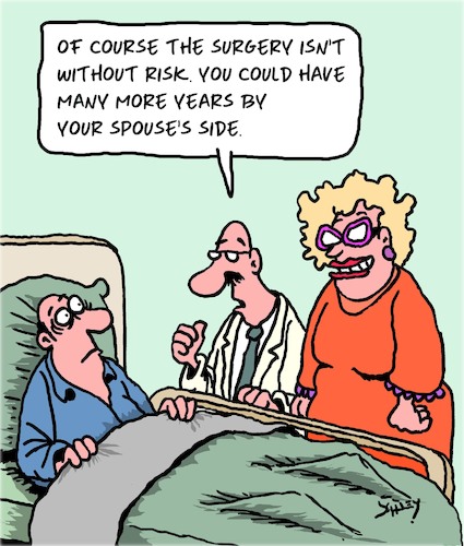 Cartoon: Risky Surgery (medium) by Karsten Schley tagged health,medical,doctors,patients,marriage,relationships,men,women,professions,love,health,medical,doctors,patients,marriage,relationships,men,women,professions,love