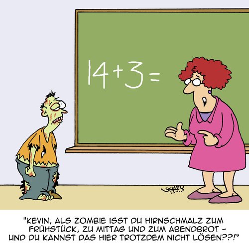 Cartoon: Schlecht in Mathe... (medium) by Karsten Schley tagged schule,schüler,bildung,lehrer,pädagogen,bildungssystem,mathematik,pisa,intelligenz,zombies,schule,schüler,bildung,lehrer,pädagogen,bildungssystem,mathematik,pisa,intelligenz,zombies