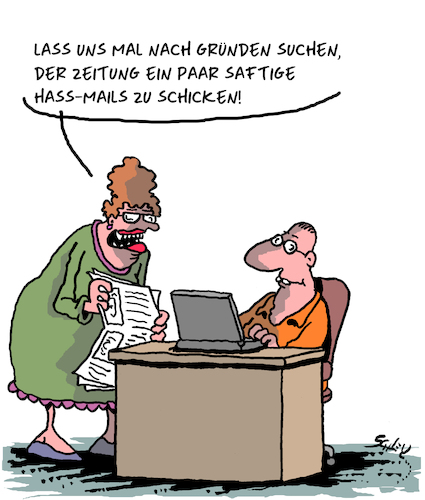 Cartoon: Schreib der Zeitung! (medium) by Karsten Schley tagged hassmails,medien,leser,zeitungen,magazine,gesellschaft,pöbel,hassmails,medien,leser,zeitungen,magazine,gesellschaft,pöbel