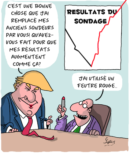 Cartoon: Sondages (medium) by Karsten Schley tagged sondages,trump,etats,unis,politique,fake,news,medias,sondeurs,sondages,trump,etats,unis,politique,fake,news,medias,sondeurs