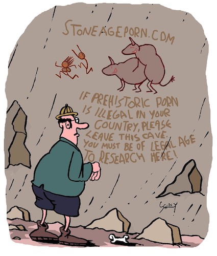 Cartoon: Stone Age Research (medium) by Karsten Schley tagged research,history,science,caves,prehistoric,mankind,pornography,art,professions,laws,age,youth,research,history,science,caves,prehistoric,mankind,pornography,art,professions,laws,age,youth