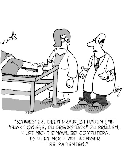 Cartoon: Technik (medium) by Karsten Schley tagged gesundheit,ärzte,patienten,technik,computer,fachleute,hilfe,gesellschaft,gesundheit,ärzte,patienten,technik,computer,fachleute,hilfe,gesellschaft