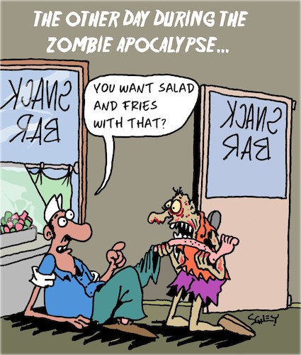 Cartoon: The Other Day (medium) by Karsten Schley tagged zombies,food,restaurants,snack,bars,myths,legends,films,entertainment,cooks,professions,nutrition,culture,zombies,food,restaurants,snack,bars,myths,legends,films,entertainment,cooks,professions,nutrition,culture