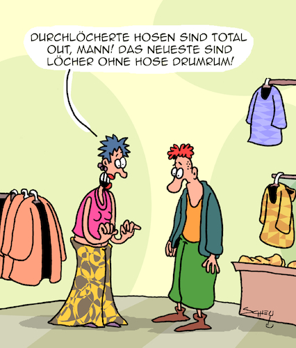 Cartoon: Total angesagt! (medium) by Karsten Schley tagged mode,kleidung,kultur,trends,fashion,shopping,gesellschaft,mode,kleidung,kultur,trends,fashion,shopping,gesellschaft