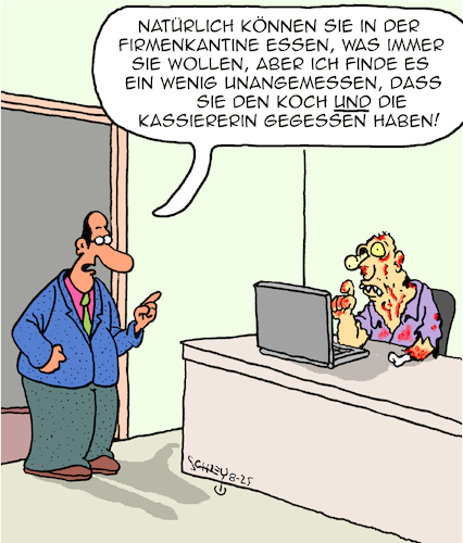 Cartoon: Unangemessen! (medium) by Karsten Schley tagged zombies,arbeit,arbeitgeber,arbeitnehmer,firmenkantinen,essen,ernährung,filme,mythen,legenden,horror,bücher,comics,unterhaltung,medien,zombies,arbeit,arbeitgeber,arbeitnehmer,firmenkantinen,essen,ernährung,filme,mythen,legenden,horror,bücher,comics,unterhaltung,medien