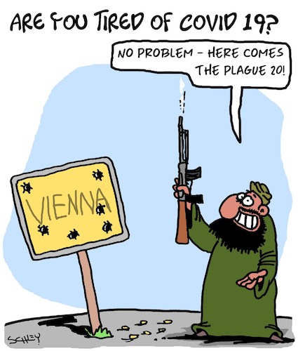 Cartoon: Vienna (medium) by Karsten Schley tagged terrorism,death,vienna,religion,muslims,daech,social,issues,crime,politics,immigration,terrorism,death,vienna,religion,muslims,daech,social,issues,crime,politics,immigration