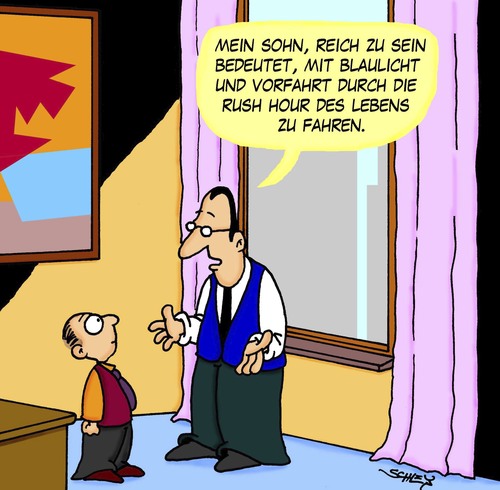 Cartoon: Vorfahrt (medium) by Karsten Schley tagged reichtum,geld,wirtschaft,gesellschaft,deutschland,väter,söhne,jugend,business,reichtum,geld,wirtschaft,gesellschaft,deutschland,väter,söhne,jugend,business