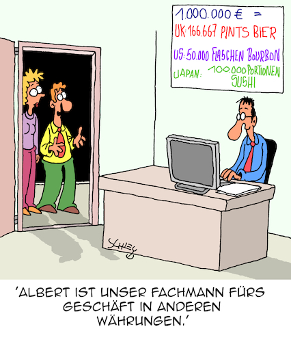 Cartoon: Währungen (medium) by Karsten Schley tagged wirtschaft,business,währungen,euro,banken,handel,umrechnungen,kurse,politik,wirtschaft,business,währungen,euro,banken,handel,umrechnungen,kurse,politik