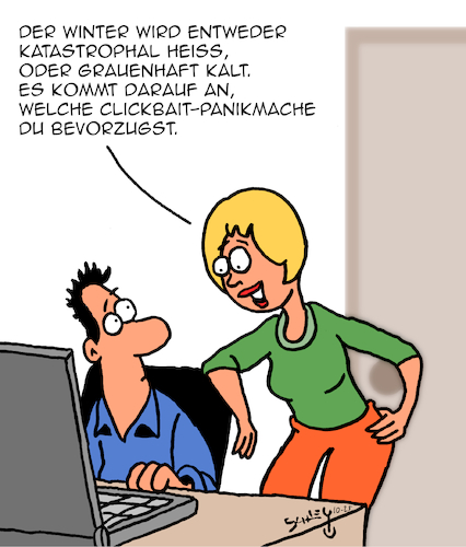 Cartoon: Winter-Prognose (medium) by Karsten Schley tagged winter,wetterprognosen,meteorologie,klima,temperaturen,internet,clickbait,panik,computer,technik,gesellschaft,medien,winter,wetterprognosen,meteorologie,klima,temperaturen,internet,clickbait,panik,computer,technik,gesellschaft,medien
