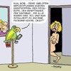 Cartoon: Befürchtungen (small) by Karsten Schley tagged männer,frauen,beziehungen,seitensprünge,ehe,liebe,betrug,tiere,papageien,kekse