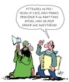 Cartoon: La liberte religieuse (small) by Karsten Schley tagged religion,islamisme,abattage,animaux,cjce,politique,democratie