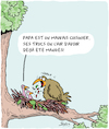 Cartoon: Papa fait la cuisine (small) by Karsten Schley tagged oiseaux,poussins,nourriture,nature,parents,familles