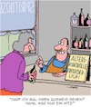 Cartoon: Volljährigkeit (small) by Karsten Schley tagged alkohol,volljährigkeit,business,verkäufer,alter,männer,frauen,gesetze,vorschriften,politik