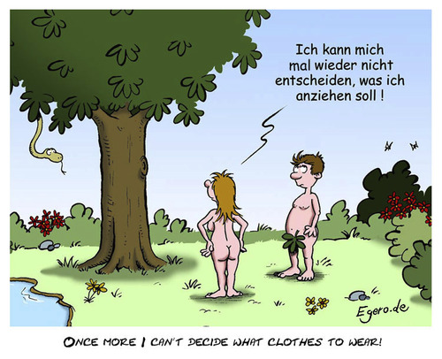 Cartoon: neulich im Paradies... (medium) by Egero tagged eger,oliver,egero,eve,eva,adam,clothes,klamotten,paradise,paradies