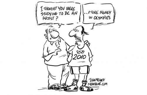 Cartoon: Arts funding (medium) by John Meaney tagged olympics,funds,poverty,pony,tail