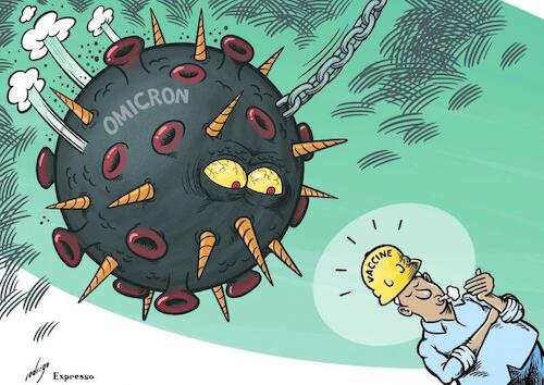 Cartoon: Brace for new variant (medium) by rodrigo tagged covid19,omicron,variant,who,pandemic,vaccine,coronavirus,health,international,politics,economy,society,disease,epidemic,hospital,doctor,lockdown