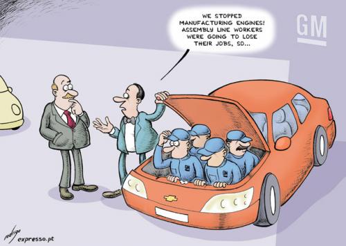 Cartoon: Crisis hits auto industry (medium) by rodrigo tagged auto,automobile,automotive,industry,gm,general,motors,chrysler,ford,crisis,car,financial