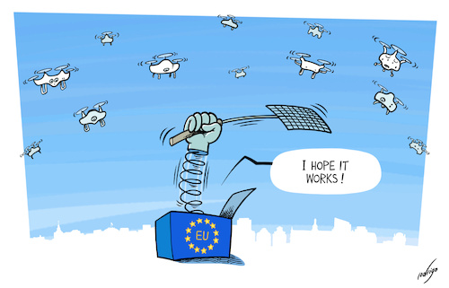 Cartoon: Drone infestation (medium) by rodrigo tagged europeanunion,eu,belgium,brussels,drones,uk,france,germany,equipment,defence,unmannedaerialvehicles,uavs,infrastructure,europeancommission,ec,hybridwarfare,war,military,international,politics,europeanunion,eu,belgium,brussels,drones,uk,france,germany,equipment,defence,unmannedaerialvehicles,uavs,infrastructure,europeancommission,ec,hybridwarfare,war,military,international,politics