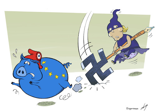 Cartoon: Electoral near miss (medium) by rodrigo tagged france,elections,le,pen,far,right,european,union,eu,politics