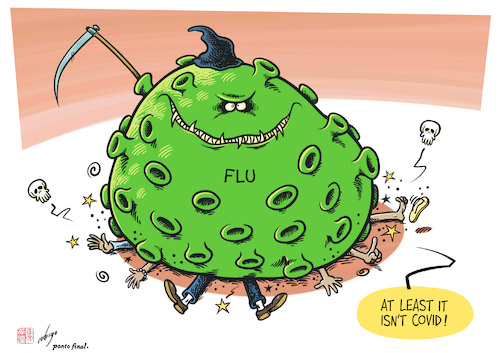 Cartoon: Flustigation (medium) by rodrigo tagged health,flu,influenza,virus,japan,outbreak,world,international,pandemic,usa,infections,deaths,europe,poland,eu,surge,travel,holiday,season,covid19,politics,vaccines,who,health,flu,influenza,virus,japan,outbreak,world,international,pandemic,usa,infections,deaths,europe,poland,eu,surge,travel,holiday,season,covid19,politics,vaccines,who