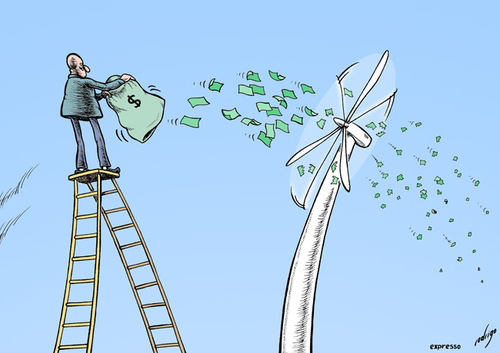 Cartoon: Green energy (medium) by rodrigo tagged alternative,green,energy,eolic,solar,wind,clean,earth,ecology,cost,money,expensive,biofuel,biodiesel,ethanol