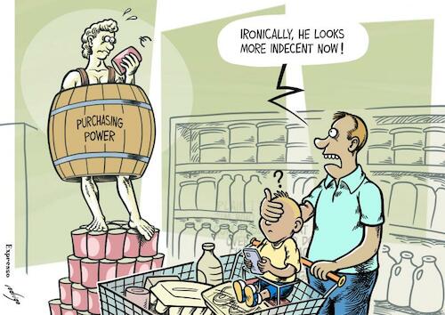 Cartoon: Inflationist indecency (medium) by rodrigo tagged inflation,producers,supermarket,europe,costs,production,consumers,usa,teacher,michelangelo,david,pornography,art,culture,stupidity,economy,society,money,children,euro,education