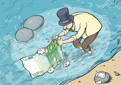 Cartoon: Money Laundering (medium) by rodrigo tagged mafia,finance,euro,crime,bank,offshore,laundering,money,corruption