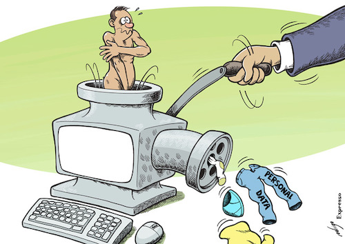 Cartoon: Privacy grinder (medium) by rodrigo tagged facebook,privacy,personal,data,internet,tech,society,cybersecurity