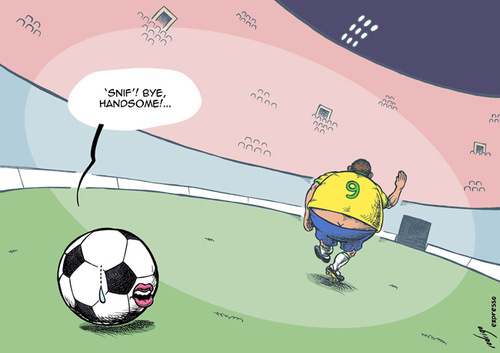 Cartoon: Ronaldo ends career (medium) by rodrigo tagged ronaldo,brazil,sport,football,soccer,team,career,ball,striker