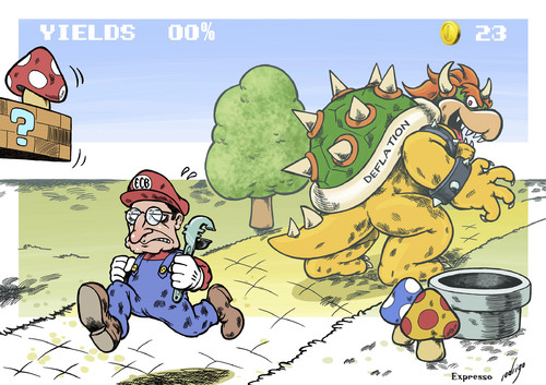 Cartoon: Super Mario Draghi (medium) by rodrigo tagged ecb,european,central,bank,mario,draghi,eu,monetary,policy,deflation,yields