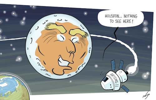Cartoon: The Hideous Face of the Moon (medium) by rodrigo tagged space,moon,nasa,astronauts,donaldtrump,artemisii,uspresident,science,spaceship,earth,international,politics,trump,society,humankind,the,space,moon,nasa,astronauts,donaldtrump,artemisii,uspresident,science,spaceship,earth,international,politics,trump,society,humankind