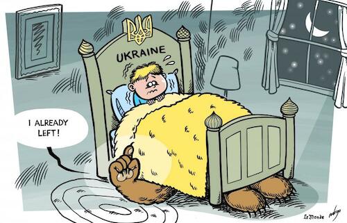Cartoon: Ukranial trauma (medium) by rodrigo tagged ukraine,russia,military,moscow,withdrawal,troops,international,politics,diplomacy,war,fear,terror,invasion,kiev,putin