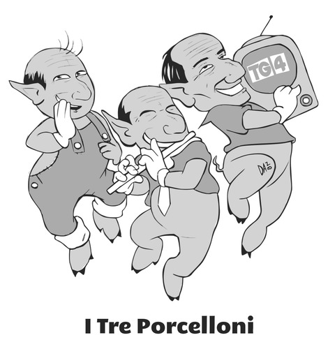 Cartoon: i tre porcelloni (medium) by dan8 tagged vignette,politica,italia,scandali,fiabe,satira