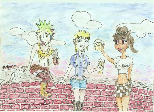 Cartoon: United Girls (medium) by bauerfreshskco tagged punk,ska,oi,renee,rudegirl,beer,bier,zusammenhalt,freundschaft