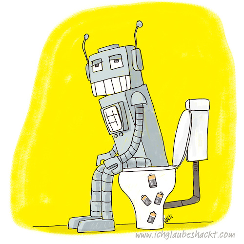 Cartoon: Roboter (medium) by ichglaubeshackt tagged roboter,klo,klowitz,toilette,batterie