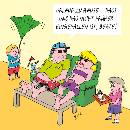 Cartoon: Urlaub zu Hause (medium) by ichglaubeshackt tagged eltern,familie,urlaub,kinder,zuhause,ferien,cotona,covid19