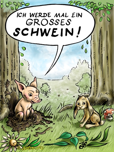 Cartoon: Ein kleines Ferkel (medium) by KritzelJo tagged erziehung,aufwachsen,schwein,großes,hase,kaninchen,ferkel