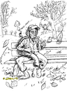 Cartoon: Laubbläser (small) by KritzelJo tagged laubbläser,zigarette,park,parkbank,herbst,laub,vögel,spatzen