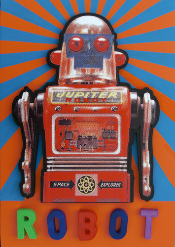 Cartoon: TIN ROBOT (medium) by zellaby tagged tin,robot,zellaby,collage,toy