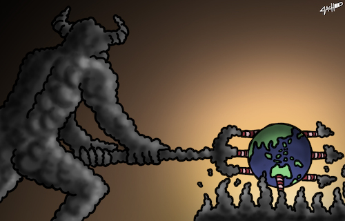 Cartoon: Burning (medium) by cartoonistzach tagged climate,change,greenhouse,gas,global,warming